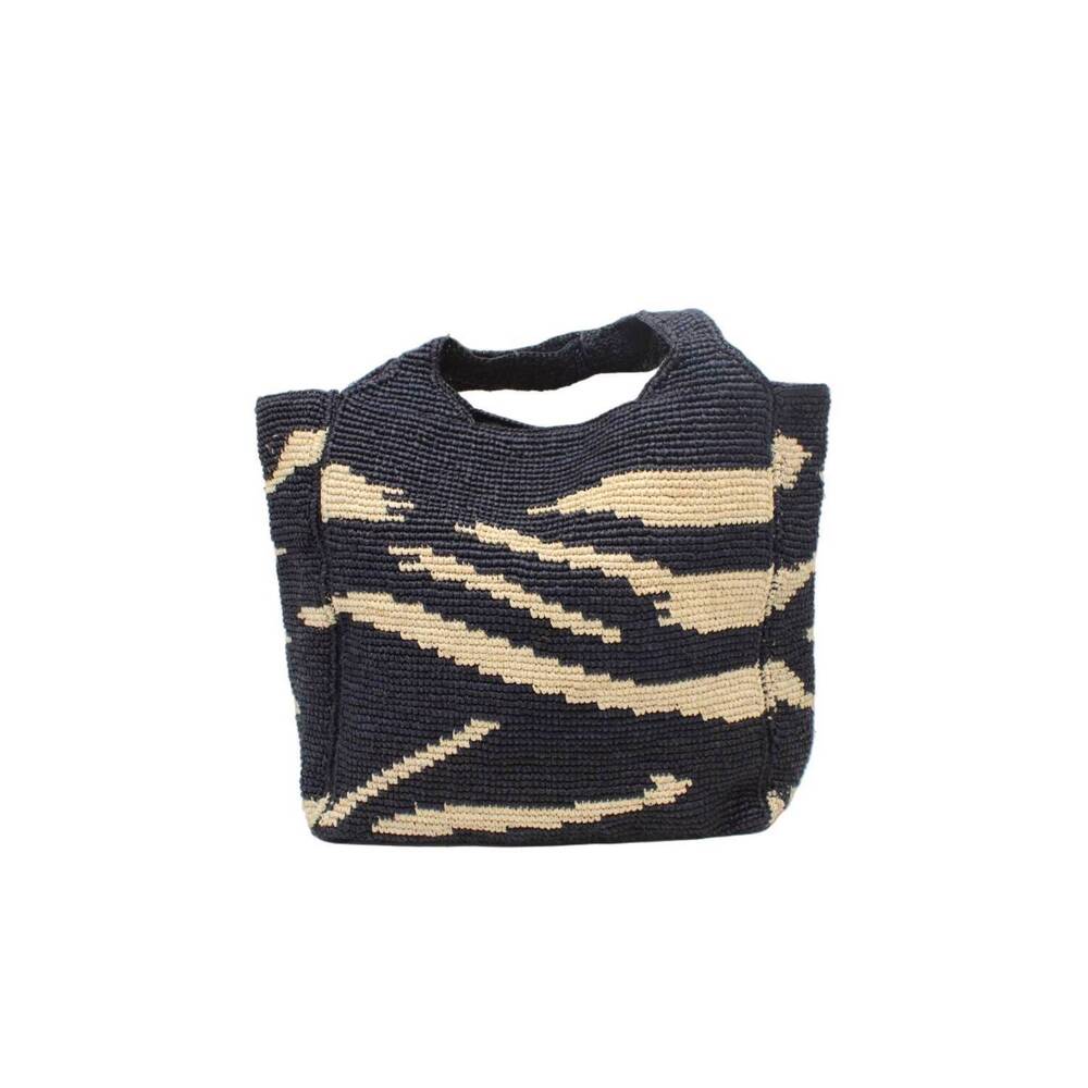 NEW SHEBOBO women's mamie raffia crochet basket tote in black zebra stripe